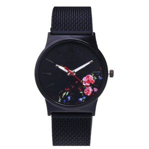 Black Floral Womens Watch Valentines Day Gift